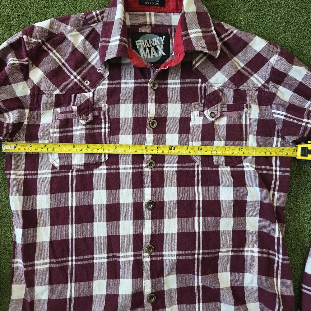 Franky Max Burgundy/white Button Down Flannel Size M - Picture 8 of 9
